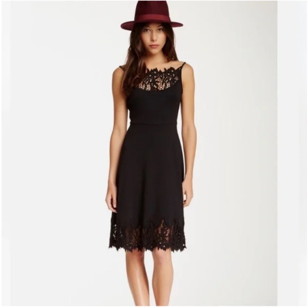 Free People Black "Forget Me Not" Fit/Flare Stretch Ponte Crochet Dress size XS